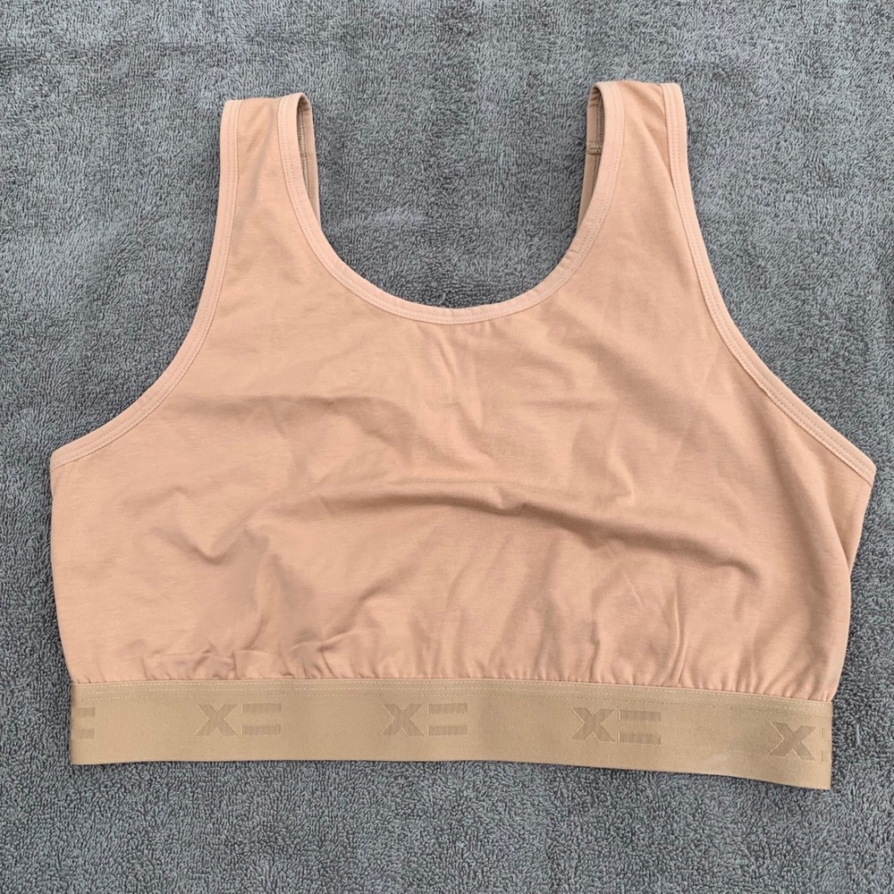 TomboyX Essentials Bralette XL Beige Cotton Spandex Scoop Neck Wireless Bra
